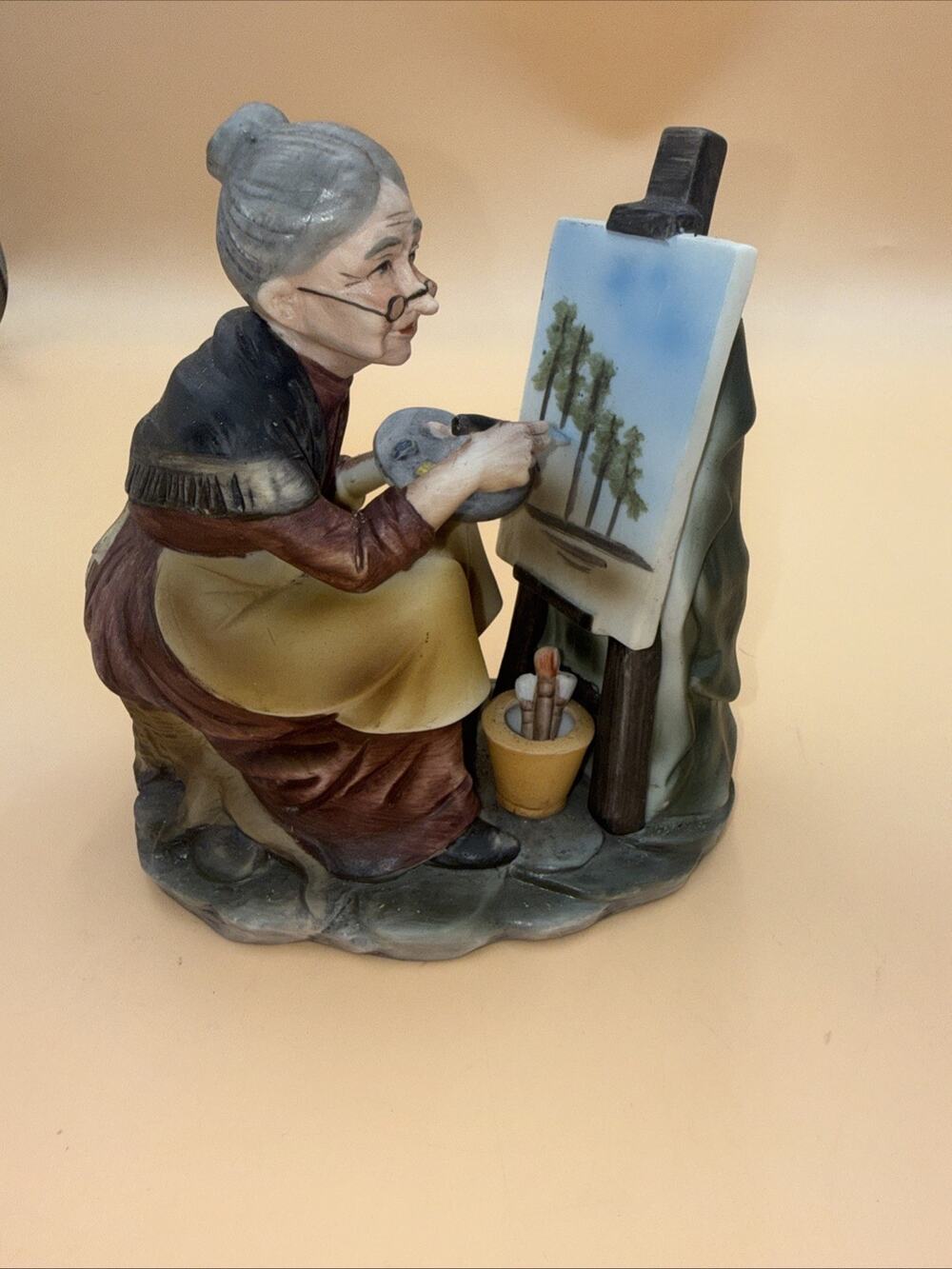 Vintage 70's-80's Arnart Porcelain Figurine Old Woman Outdoor Nature Painter